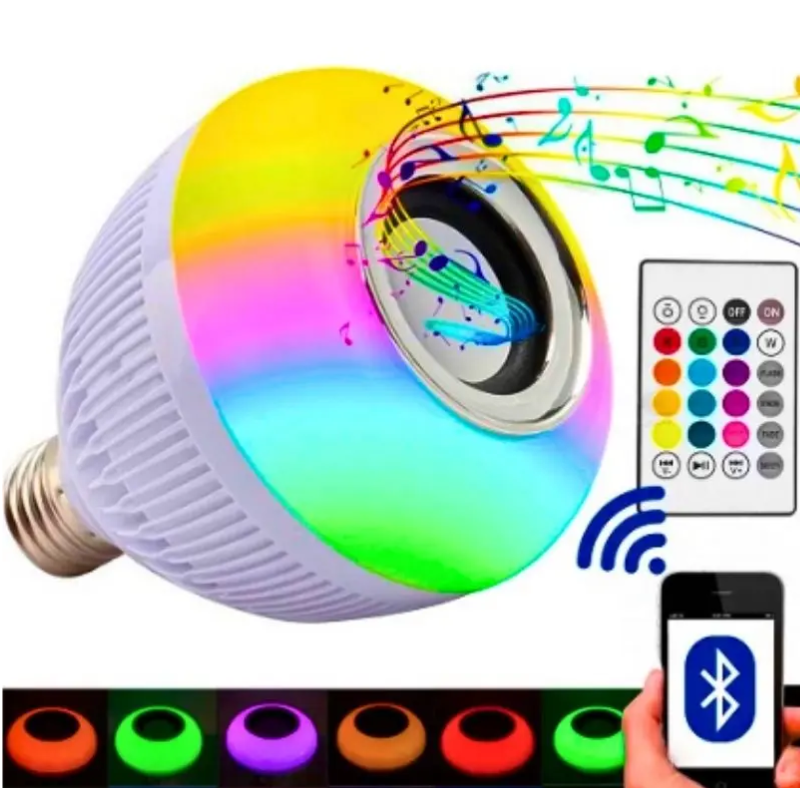 Lâmpada Bluetooth de LED com Caixa De Som e Controle RGB 12W